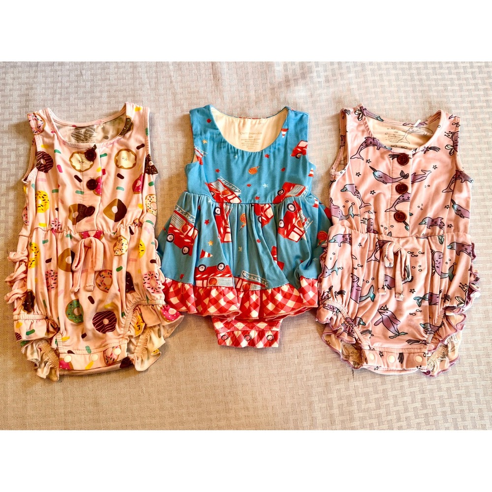 Charlies Project Kids Bamboo Baby Girl Lot 3-6M Romper Dress Donut Narwhal